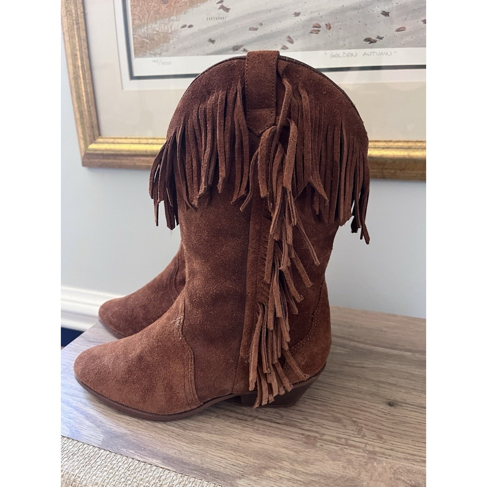 Rockin Country Leather Cowgirl Boots Fringe Brown Size 6.5 Women's vintage W1